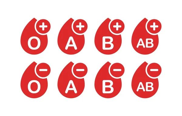Группа Крови Плоский Красный Набор Значков Групп Крови Векторные Значки — стоковый вектор
