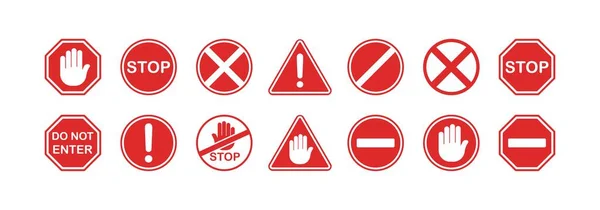 Запретные Знаки Плоский Красный Тревожные Знаки Установлены Векторные Значки — стоковый вектор