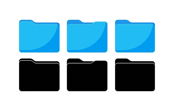 Folder Icons Set Flat Black Blue Computer Folders Set Vector — Stock Vector
