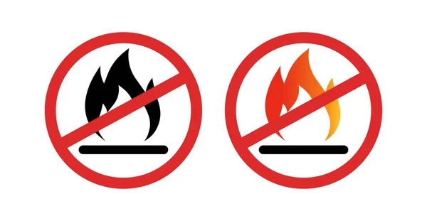 Segnale Allarme Antincendio Fuoco Piatto Rosso Nero Pericoloso Set Icone — Vettoriale Stock