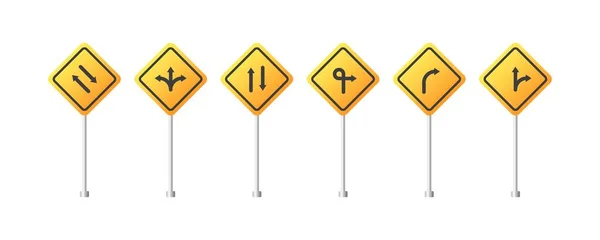 道路标志 转弯标志 右边的路 左边的路 笔直的前面 双向交通 矢量说明 — 图库矢量图片