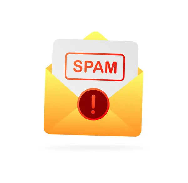 Spam Mesajı Düz Sarı Spam Zarfı Dolandırıcılar Dikkatli Olun Vektör — Stok Vektör
