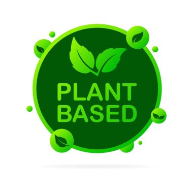 Bitki tabanlı logo. Düz, yeşil, bitki bazlı, çember şeklinde yaprak. Vektör simgesi