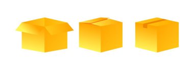 Boş kutu. Düz, sarı, açık kutu, kapalı kutu. Vektör simgeleri