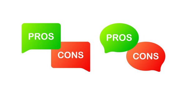 Pros and cons icons. Flat, color, pros sign, cons sign. Vector illustration