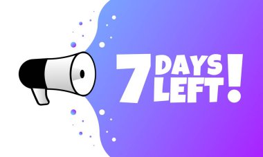 7 gün kaldı. Düz, mor, megafon mesajı, 7 gün kaldı. Vektör simgesi