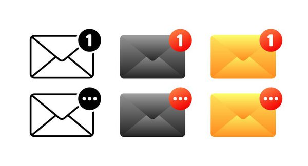 Notification envelope icons. Different styles, colors, notification envelopes, envelope icons. Vector icons