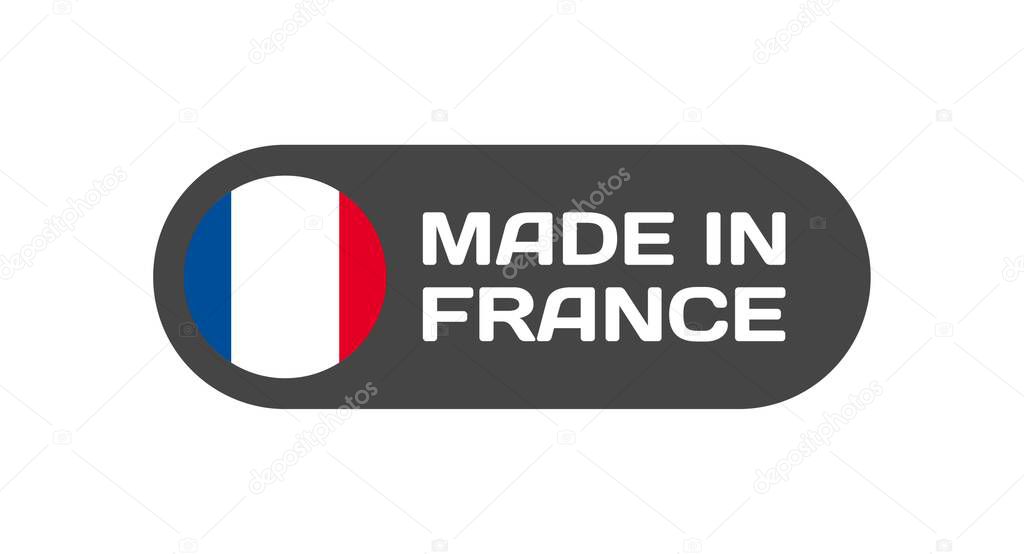 Made in France national flag. Made in France sticker for design. Made in isolated icon. Vector icon