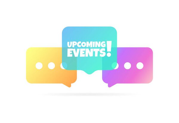 Próximos Eventos Burbujas Piso Color Burbujas Habla Próximos Eventos Iconos — Vector de stock