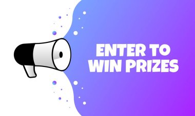 Ödül işareti kazanmak için girin. Düz, mor, megafondan mesaj, ödül kazanmak için giriş. Vektör illüstrasyonu