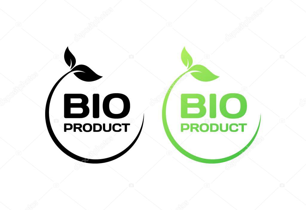 Bio product icons. Different styles, green, leaf icons, bio product signs. Vector icons