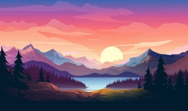 Canlı Renk Gradyanları ile manzara izole edilmiş vektör biçimi illüstrasyonu