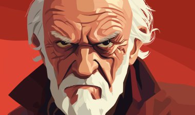 Kızgın yaşlı adam, izole edilmiş arkaplan çiziminde vektör biçimini izole etti