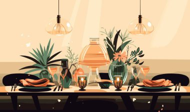 Festive Dinner Tablo vektörü yassı minimalist izole vektör biçimi çizimi
