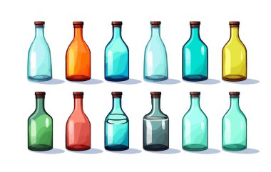 İzole edilmiş arkaplan çiziminde cam şişeler izole edilmiş vektör biçimi