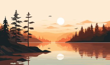 gündoğumu gölü vektörü yassı minimalistik izole çizim