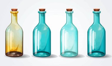 İzole edilmiş arkaplan çiziminde cam şişeler izole edilmiş vektör biçimi