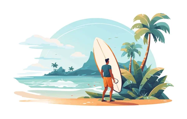 stock vector man standing with surfboard vector flat isolated illustration