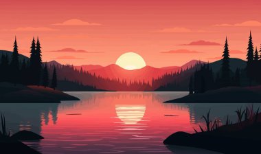 Sunset Lake vektörü minimalistik izole görüntü
