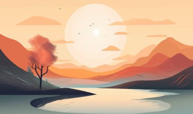 Minimalist Colorful Abstract Landscape vector isolated illustration