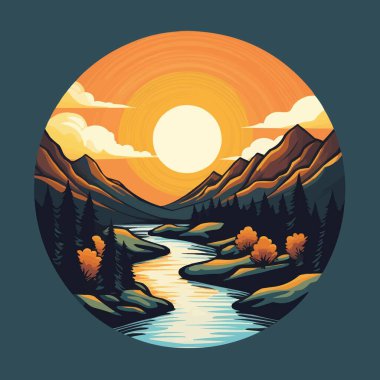 Dağ Güneşi Logosu Tasarımı. Dağ Güneşi Nehir Manzarası