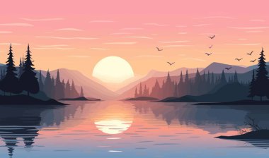 gündoğumu gölü vektörü yassı minimalistik izole çizim