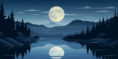 sakin ay ışığı göl vektörü basit 3d pürüzsüz kesik izole illüstrasyon