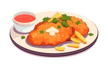 Şnitzel vektörü düz minimalistik izole illüstrasyon