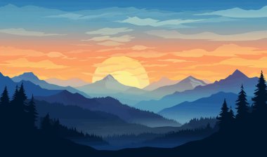 dağ manzarası panorama siluet vektör arkaplan illüstrasyonu