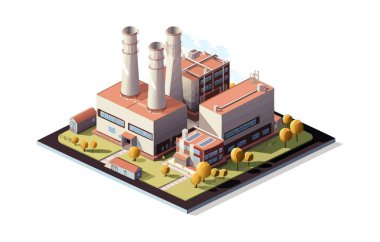 Enerji santrali izometrik vektör karosu izole edildi