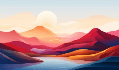 Minimalist Colorful Abstract Landscape vector isolated illustration