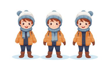 Rahat kış kıyafetleri giyen çocuk izole edilmiş arkaplan çiziminde vektör biçimi