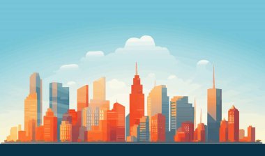 Düz Tasarım Şehir Parlak ve Basit Şehir Vie izole vektör biçimi çizimi