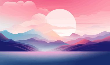 Minimalist Colorful Abstract Landscape vector isolated illustration