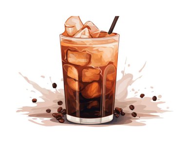 Şeffaf arkaplan illüstrasyonlu buzlu kahve izole vektör biçimi