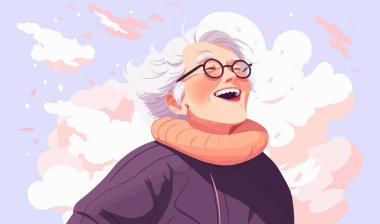 Mutlu yaşlı kadın vektörü yassı minimalist izole çizim