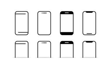 Akıllı telefon ekranları simge seti. Telefon simgeleri modeli. Doğrusal stil. Vektör simgeleri