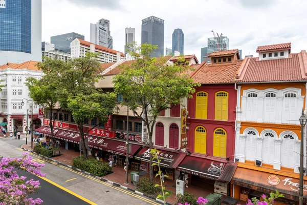 stock image Stores and restaurants with traditional architecture in Singapore Chinatown taken on October 10th 2022