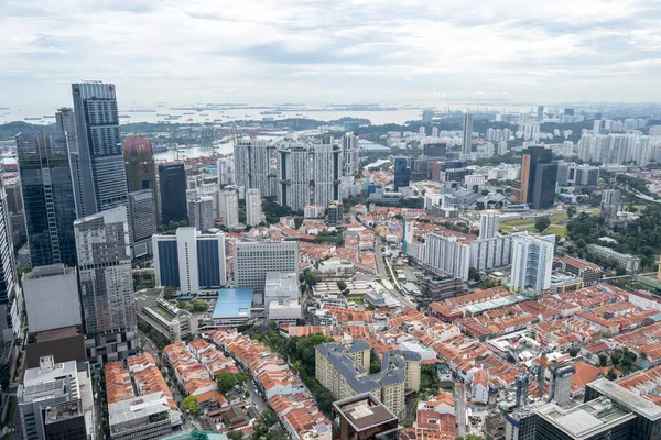 Vista Aérea Arriba Hacia Abajo Singapur Con Varios Rascacielos Edificios —  Fotos de Stock