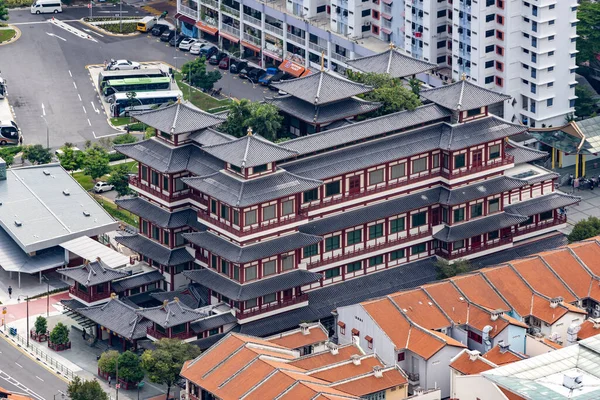 Vista Aérea Del Templo Reliquias Dientes Buda Distrito Chinatown Singapur — Foto de Stock