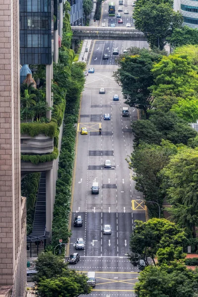 Coches Que Conducen Través Del Tráfico Distrito Negocios Singapur Tomado — Foto de Stock