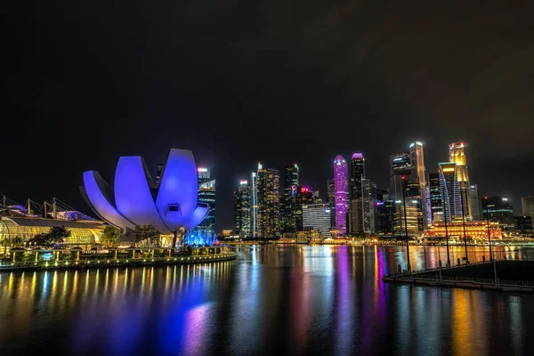 Вид Музей Искусств Деловой Район Ночью Знаменитые Знаковые Достопримечательности Сингапура Лицензионные Стоковые Изображения