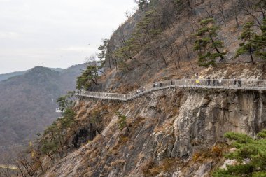 Sogeumsan gökyüzü yolu kayalık dağ tepesi boyunca. Wonju, Güney Kore 'de ünlü bir turist merkezi. 12 Kasım 2022 'de çekildi.