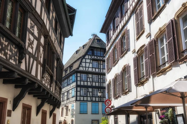 Stock image Strasbourg narrow alleyways in historical old town with half timbered houses. Strasbourg, France.