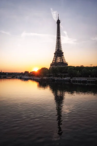 stock image Eiffel Tower near the Seine River sunrise view in Paris, France. Famous landmark in Paris