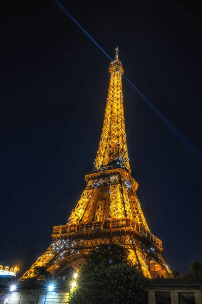 stock image Close up capture of Eiffel Tower at Night sparkling. Famous landmark in Paris, France. June 14 2023