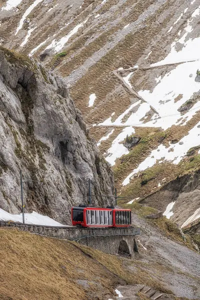 stock image Cogwheel train in Mount PIlatus which is considered steepest in the world. Taken from top of Mount PIlatus, Switzerland