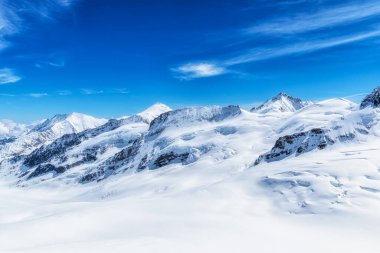 Aletsch Buzul Vadisi Sphinx Gözlemevi 'ndeki Jungfraujoch' tan izlendi. İsviçre 'nin ünlü tarihi manzarası