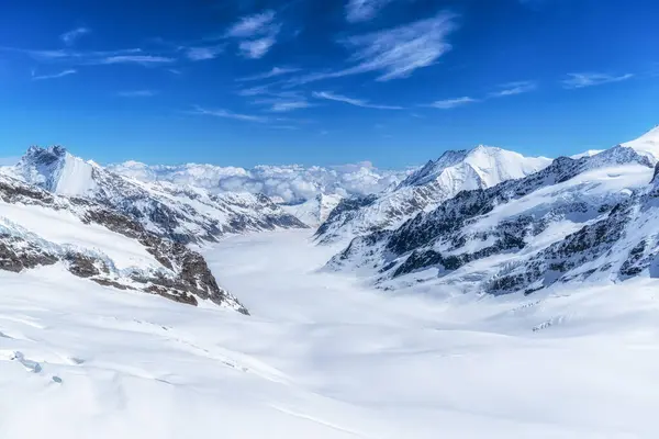 stock image Aletsch Glacier Valley viewed from Jungfraujoch in Sphinx Observatory. Famous landmark view in Switzerland