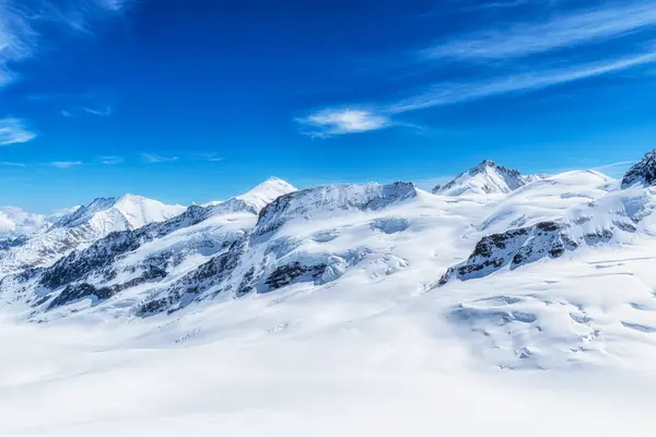 stock image Aletsch Glacier Valley viewed from Jungfraujoch in Sphinx Observatory. Famous landmark view in Switzerland